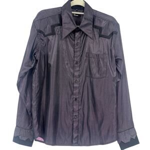 Y2K Rockabilly Western Shirt Mens Sz L Stripe Satin Cowboy Rodeo Style Stok Goth